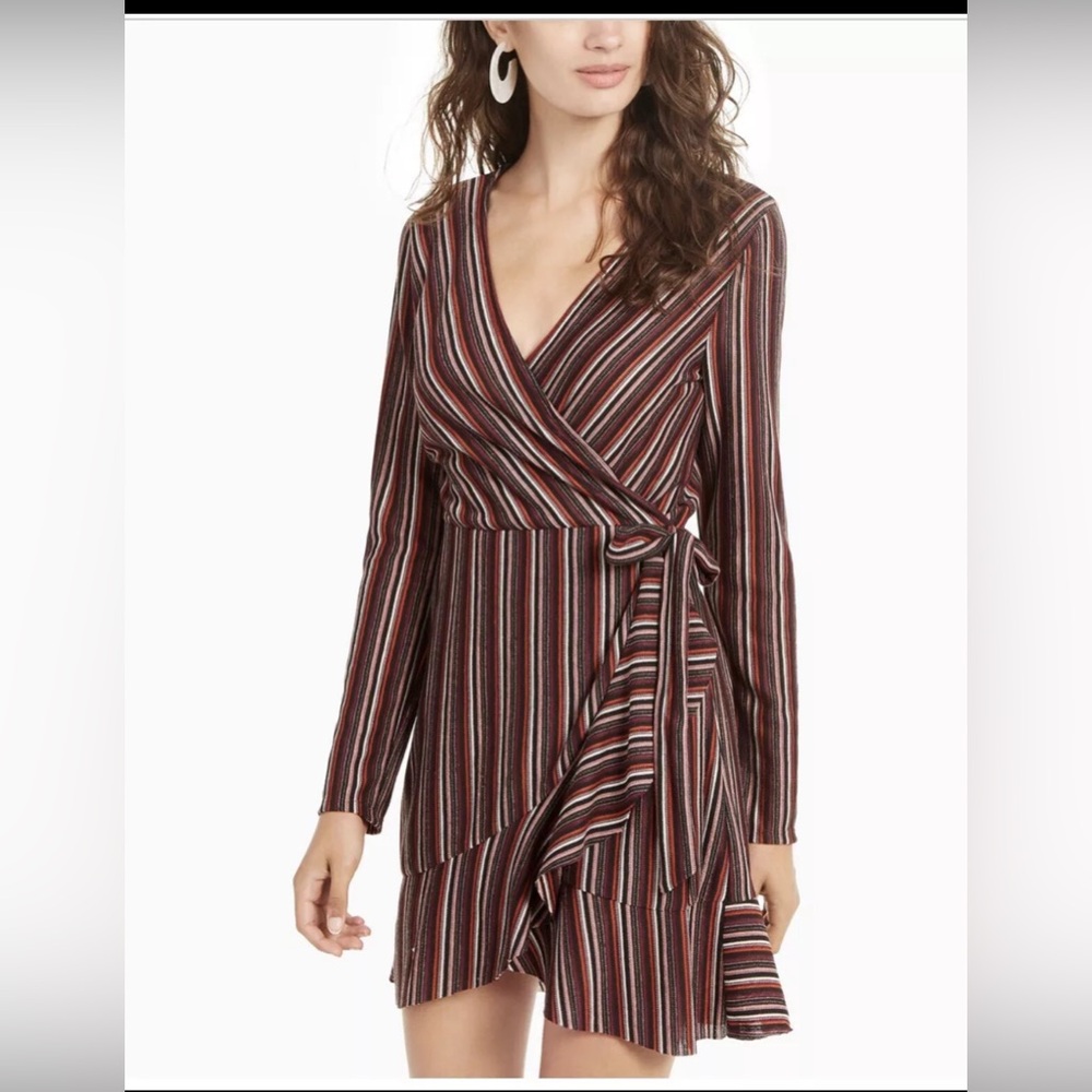 CRYSTAL DOLLS Womens Brown Long Sleeve Short Wrap Dress XS